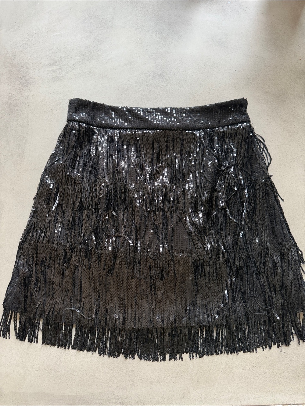 Black Sequin Fringe Mini Skirt - Women's Evening Party Skirt